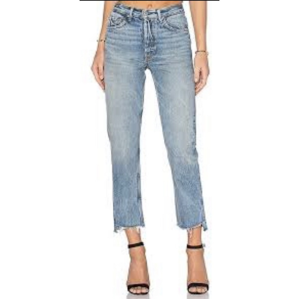 GRLFRND Size 26 Helena Cropped Raw Hem Blue Jeans Button Fly Blue Denim